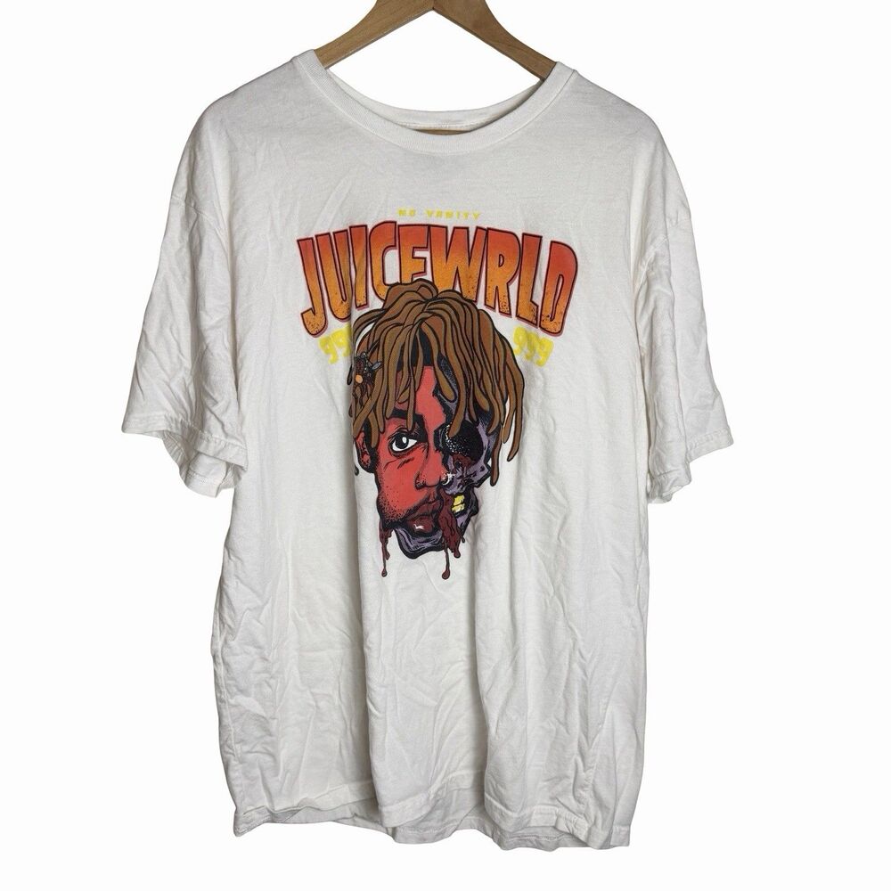 Juice Wrld 999 Club T-Shirt Men's X-Large White Graphic Cotton Split Face